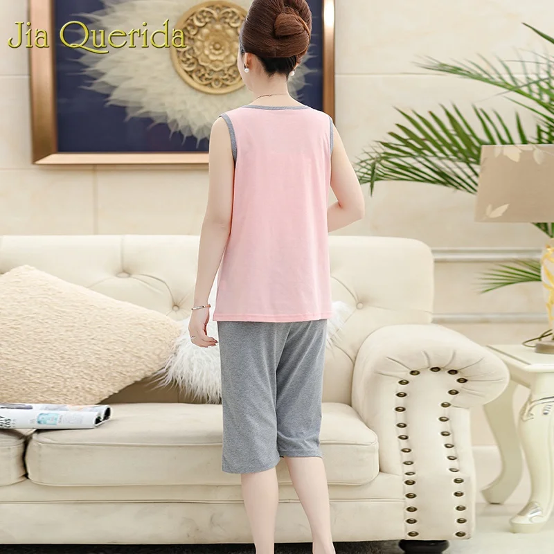 Женский пижамный комплект большого размера летний с коротким рукавом из хлопка