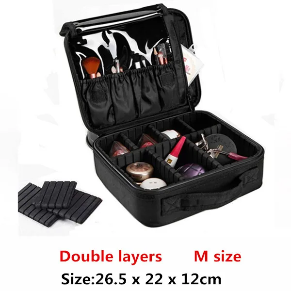 M double layer black Профессиональный Большой косметичка коробка косметолог Функция Макияж сумка Красота туалетных инструменты комплект хранения Организатор Для женщин - Цвет: M double layer black
