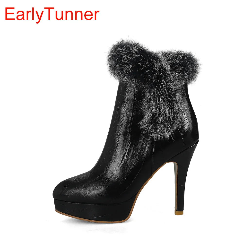 

Brand New Sale Sexy Black Red Women Ankle Platform Dress Boots High Heel Sweet Lady Furry shoes EW16 Plus Big Size 10 32 43 46