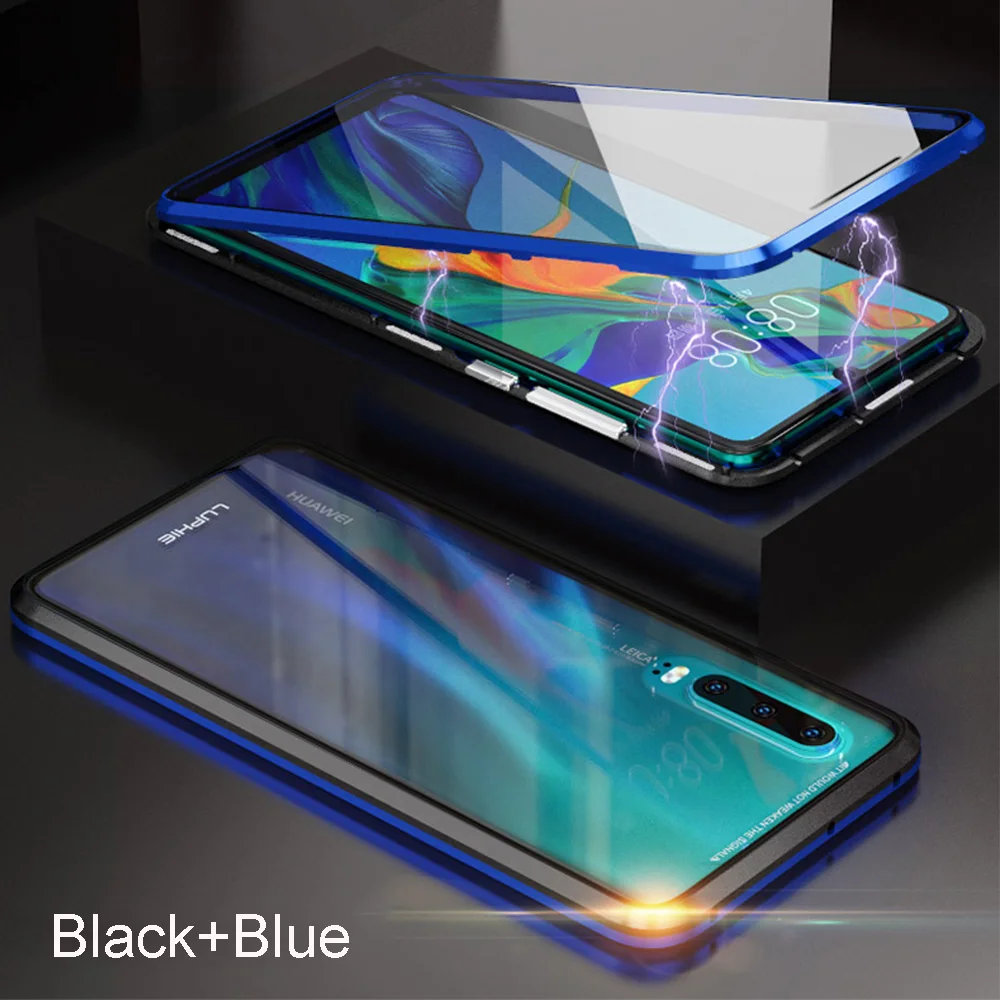 Магнитный чехол Luphie 360 градусов для huawei P30 Pro передняя+ задняя 9H стеклянная закаленная пленка для P 30 Магнитный чехол s крышка