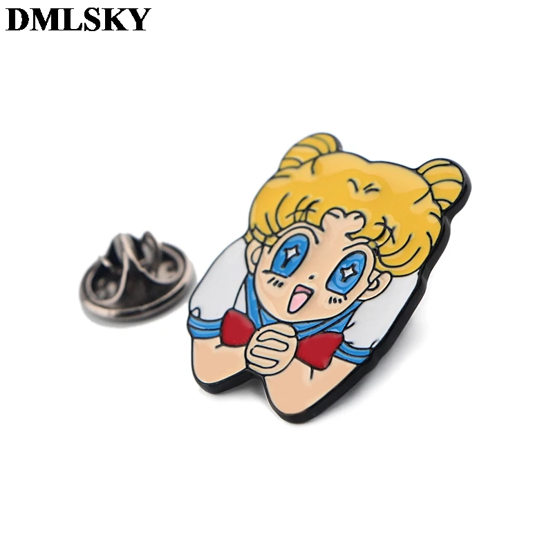 DMLSKY Anime girls Funny Cartoon Metal Pins Enamel Brooches for Women Men Lapel Pin Backpack Badge Denim Brooch Collar M3715 | Украшения и
