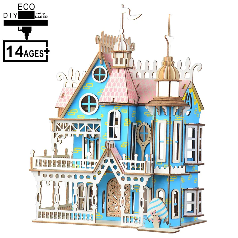 Лазерная резка 3D Деревянный пазл Фэнтези вилла DIY Ручная сборка набор
