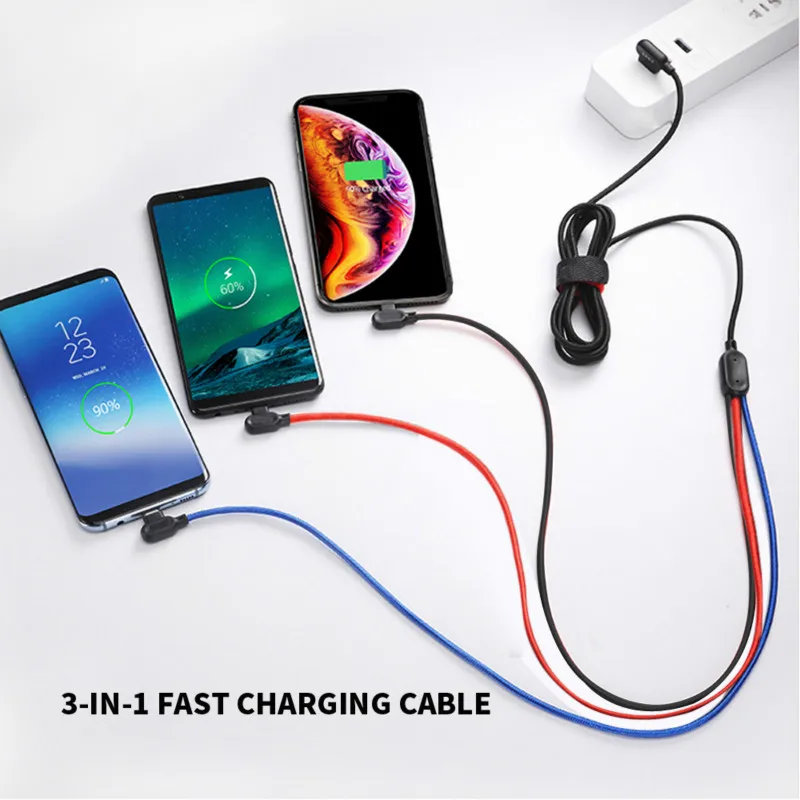 Кабель USB VOXLINK 3 в 1 для iPhone XS MAX нейлоновая оплетка зарядное устройство Шнур Micro Android