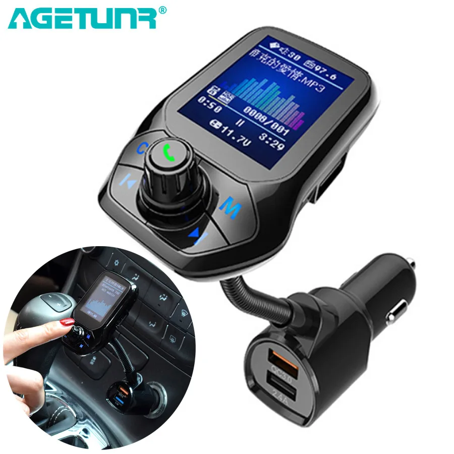 AGETUNR 1," TFT дисплей Bluetooth автомобильный комплект громкой связи QC3.0 Быстрая зарядка fm-передатчик MP3 плеер USB Flash TF AUX вход/выход
