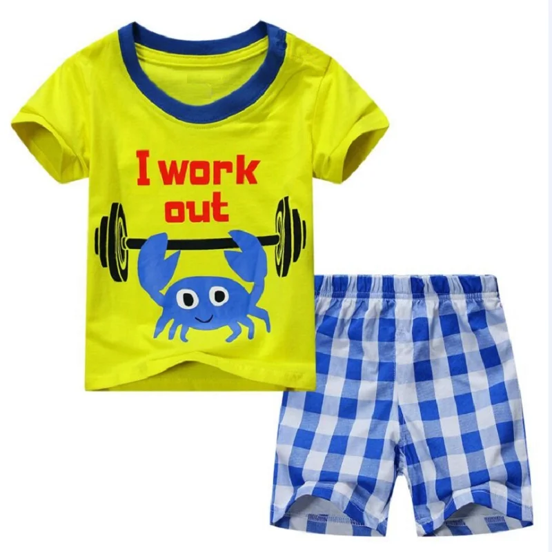 Sea Animal Boy T-Shirt Pant Suits Summer Children 2-Piece Clothes Set Beach Sailor Anchor Kids Outfit Sport Suit 100% Cotton Top |