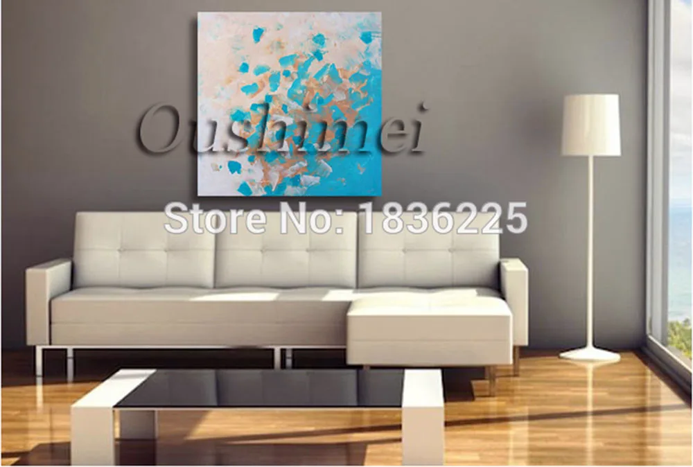 New Hand Painted Modern Blue Simple Abstract Oil Painting Decorative Landscape Black On Canvas For Living Room Decor | Дом и сад