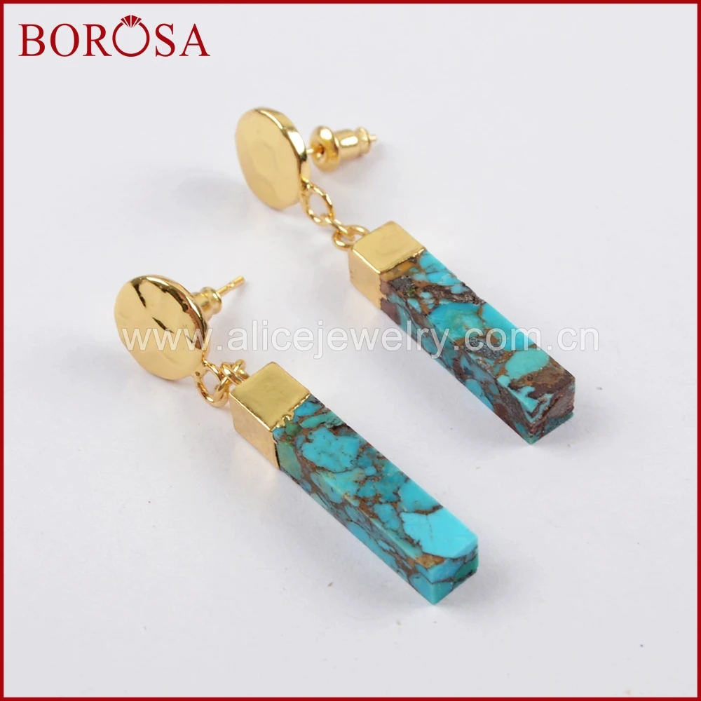 

BOROSA 5 пар, серьги из натуральной меди с бирюзой, с кубовидным камнем, золотые серьги со свисающими монетами для милой леди fG1630