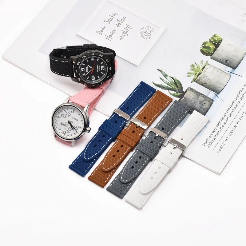 BEAFIRY Soft Silicone Watch Band Strap 20mm 22mm Waterproof Watchband for Samsung/Ticwatch for men women Belt Black Blue Brown