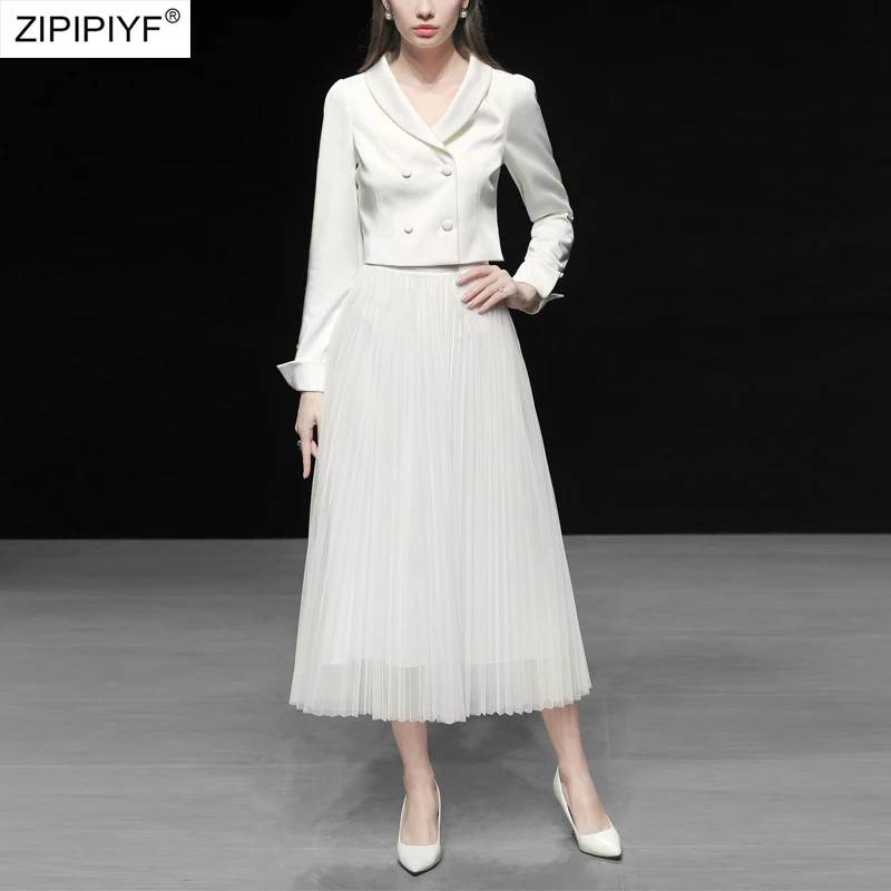 Оригинальный zipipiyf белый блейзер юбка костюм двубортный короткая куртка +