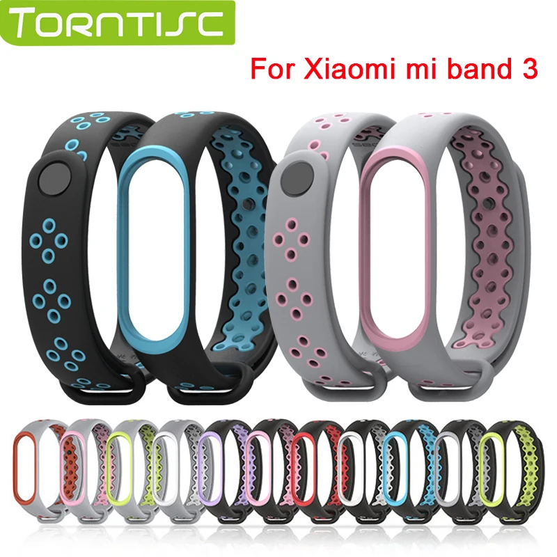 Torntisc спортивный ремешок для Xiaomi mi Band 3 Браслет Водонепроницаемый силиконовый двойной цвет сменный ремешок умные аксессуары для mi Band 3