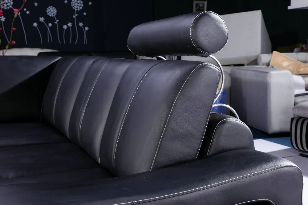 Новейший дизайн элегантная мебель для гостиной черный кожаный секционный диван