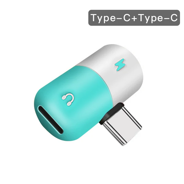 Double Type-c Blue Адаптер ACCEZZ type C для зарядки, подслушивающий преобразователь для huawei P20 Pro Lite, Xiaomi, 3,5 мм, для USB-C, разделитель аудиокабеля для наушников - Цвет: Double Type-c Blue