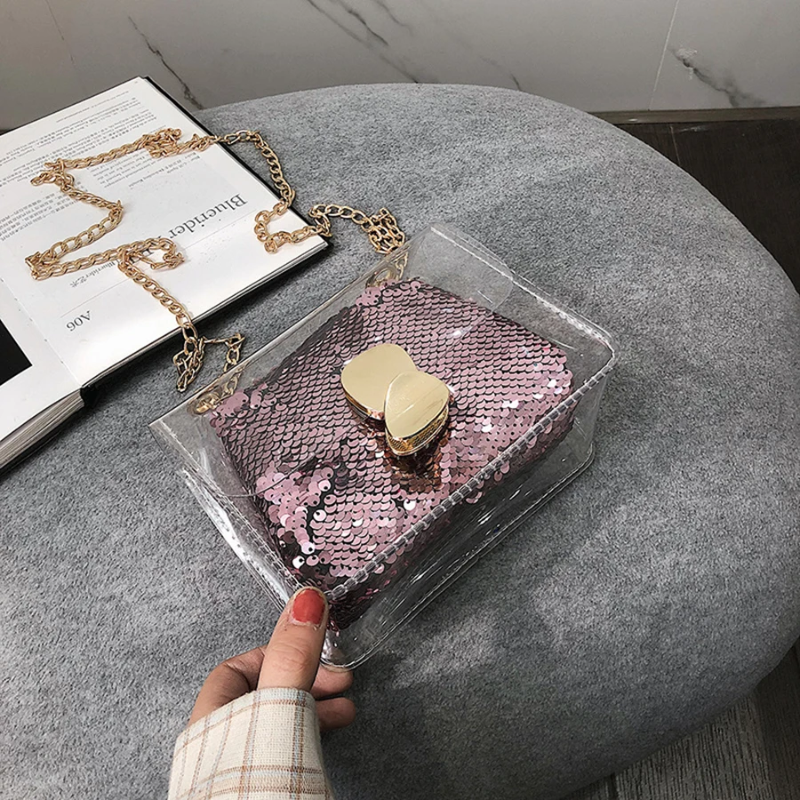 Прозрачная сумка на плечо с пайетками женская для рук кошельки Женская через ПВХ