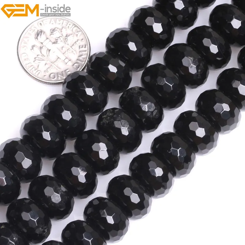Espaciador de Rondelle facetado Natural, cuentas de piedra de ágata negra para fabricación de joyas, pulseras, Kits de collar de 15 pulgadas, 8-10mm, joyería DIY