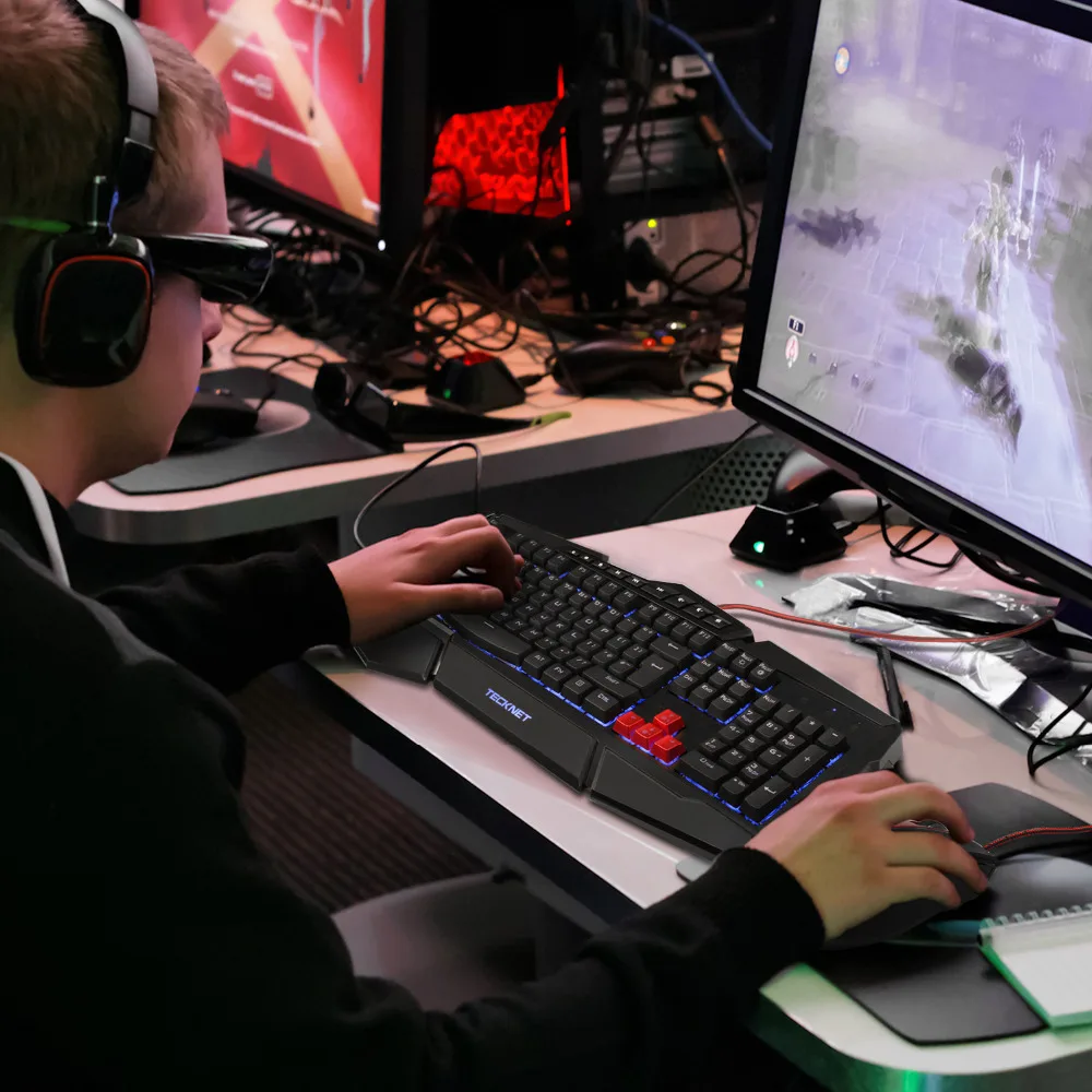 TeckNet игровая клавиатура и мышь светящаяся светодиодный клавиатура с подсветкой USB проводной ПК Комплект геймера английская раскладка игровые клавиатуры для Windows