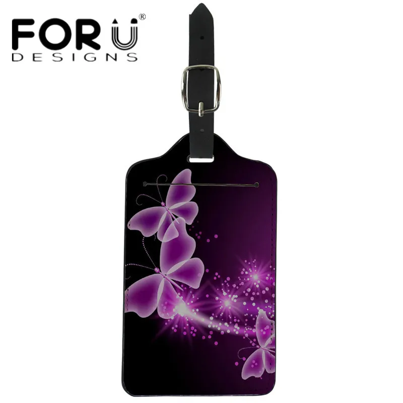 FORUDESIGNS/дорожные ярлыки из искусственной кожи с милыми животными, бабочками, цветочным принтом, чемодан, бирка для девушек, водонепроницаемая переносная бирка