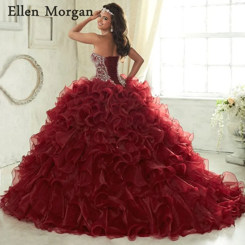 Элегантные бордовые платья Quinceanera с фрисками 2019 реальные изображения
