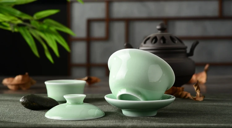 Китайский Селадон gai wan чайный набор из костяного фарфора чайная чашка Dehua gaiwan