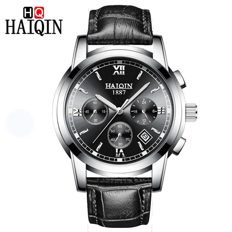 HL Silver Black HAIQIN кварцевые мужские часы золотые/Военные/наручные/спортивные/водонепроницаемые часы мужские часы люксовый бренд reloj hombre - Цвет: HL Silver Black