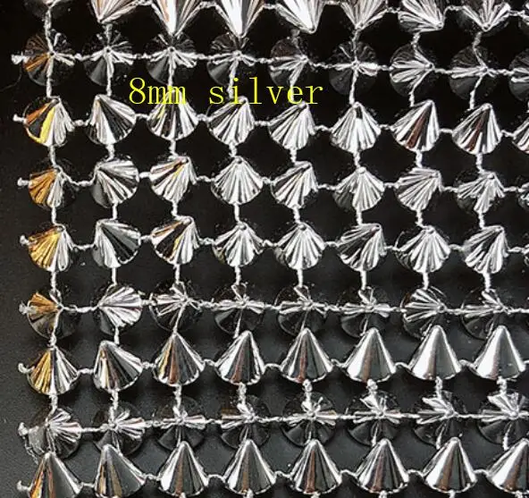 8mm spike silver 6/8/10 мм серебряного цвета, золотого цвета, черного цвета, бирка с пластиковой Спайк обрезки, конус этапа гвоздики дерево аксессуары 1 ярд/Лот, вино, DIY аксессуары в стиле панк - Цвет: 8mm spike silver