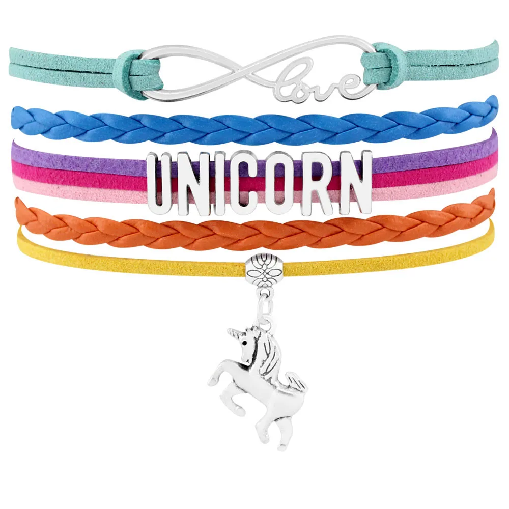 Женский кожаный браслет с подвеской в виде единорога лошади|wrap leather bracelet|leather bracelet