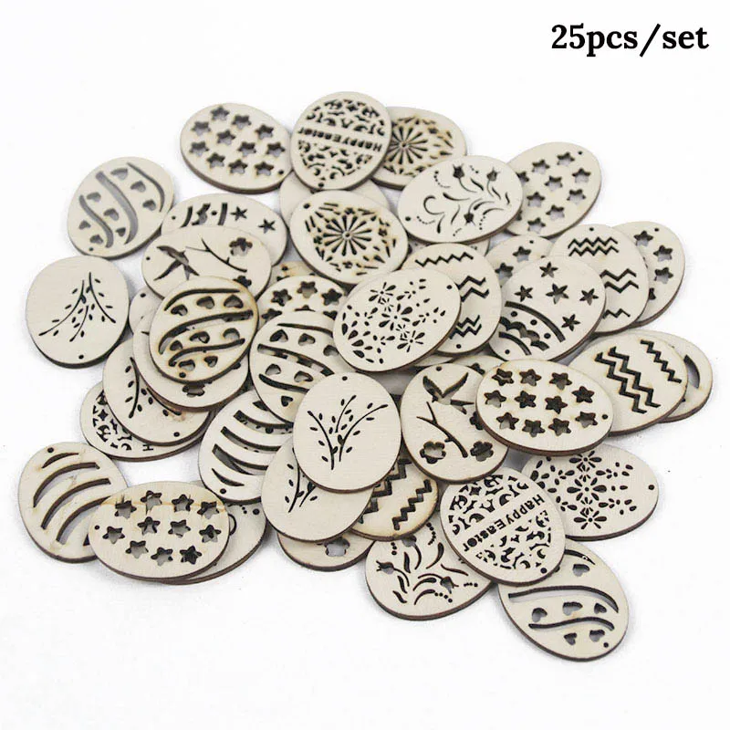 25pcs 25 шт. пасхальный декор деревянные яйца деревянный подвесной кулон товары для пасхи ремесло DIY орнамент висячая бирка для счастливого пасхальный декор - Цвет: 25pcs