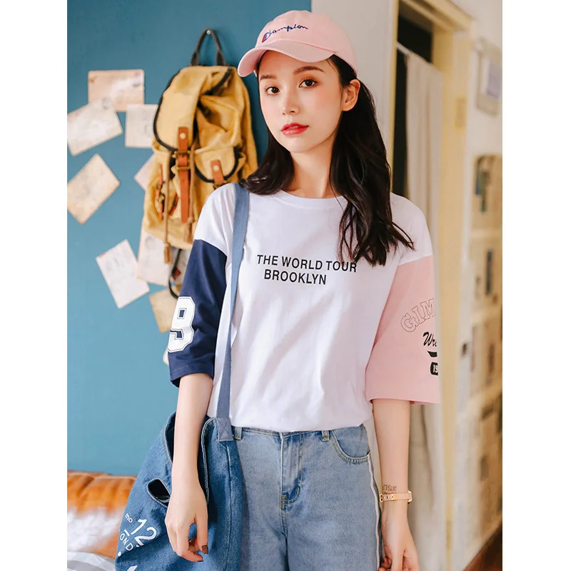 Корейский Ulzzang Топы Футболка для женщин Лето 2018 Harajuku Kawaii короткий рукав Топ