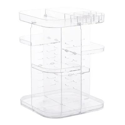 Transparent a 360-degree Rotating Makeup Organizer cosmetic Display Case round jewelry storage rack box Adjustable Cosmetic Storage Rack - Цвет: Transparent a