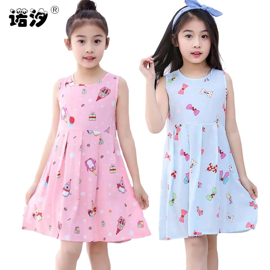 Summer kids clothes girls print cartoon beautiful Knee-Length dresses 2-13T children shirt trousers baby clothing outwear | Детская