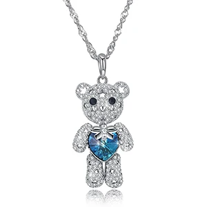 Blue Горячая Забавный Мишка, кулон ожерелье кристалл от Swarovski для женщин полые звезды 925 Sterrling серебро Мода юбилей вечерние подарки - Цвет камня: Blue