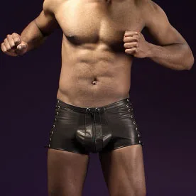 Боксеры мужские из искусственной кожи на шнуровке с заклепками молнии для