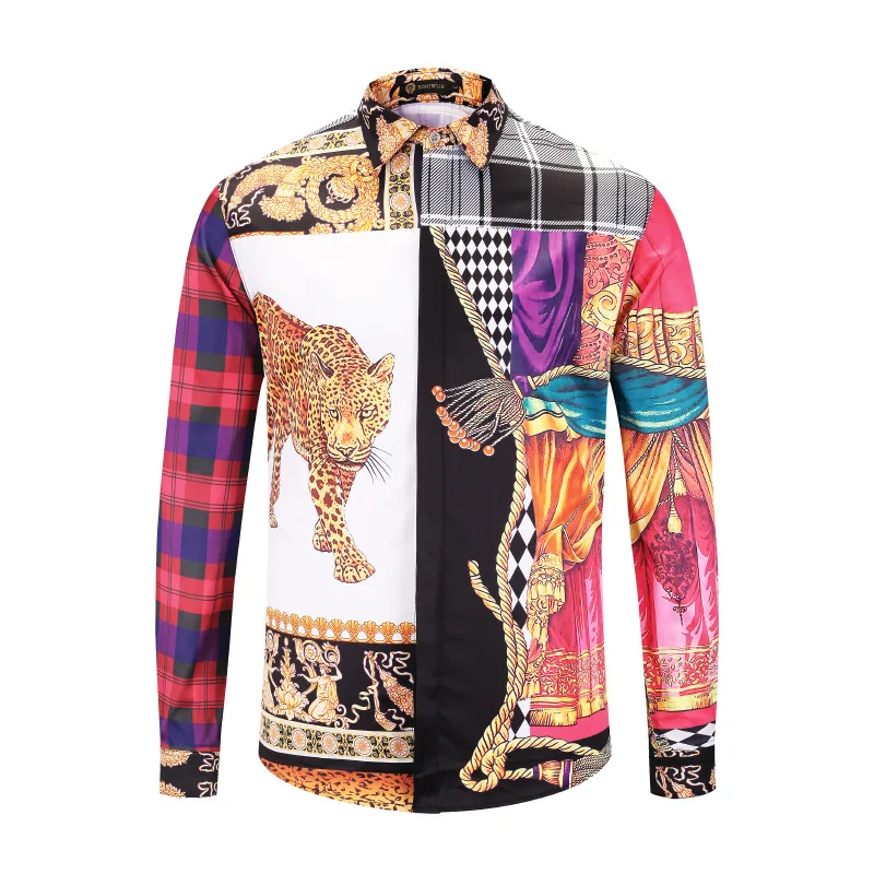 XIMIWUA 2019 New Arrival Fashion Luxury Men Shirts Long Sleeve 3d Print Patchwork Color Hawaiian Shirt Camisas Para Hombre | Мужская