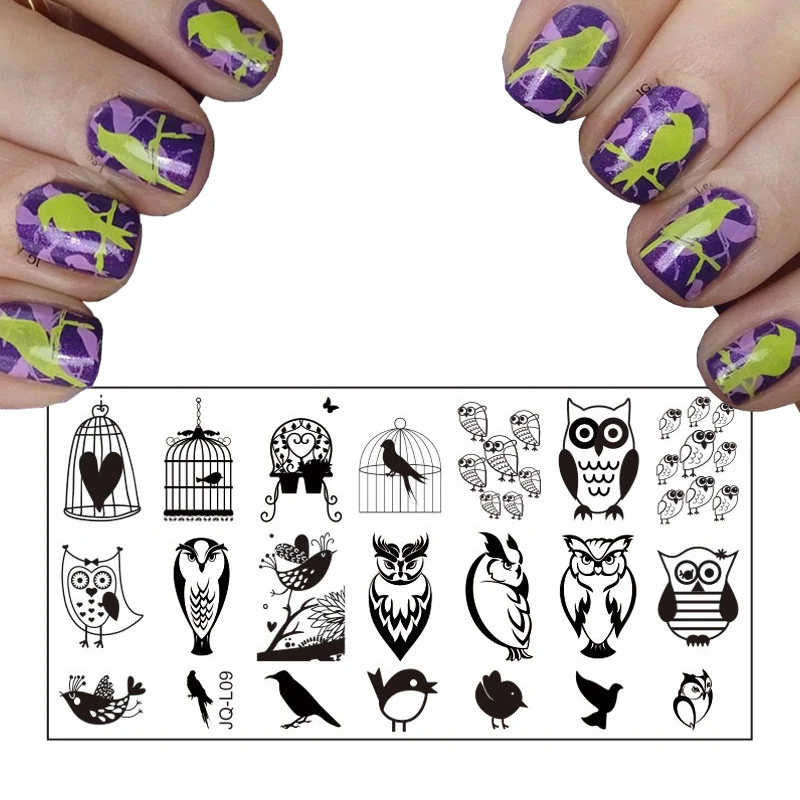 20 стиль мода ногтей штамповки пластины Rctangular прекрасный птица сова бабочки перо