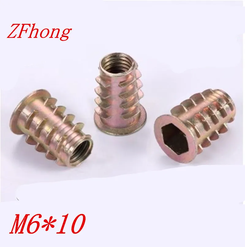 

500Pcs M6*10 M6 x 10mm Zinc Alloy Wood Insert Nut Flanged Hex Drive Head Furniture Nuts
