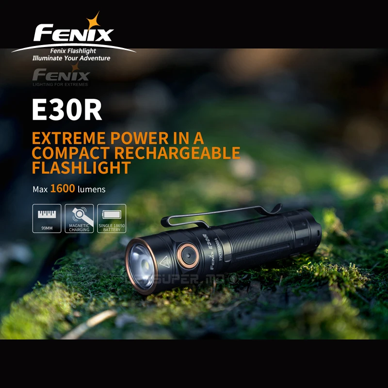 구매 1600 루멘 Fenix E30R 충전식 손전등 (자기 충전 케이블 및 ARB-L18-3500 포함) 3500mAh 리튬 이온 배터리