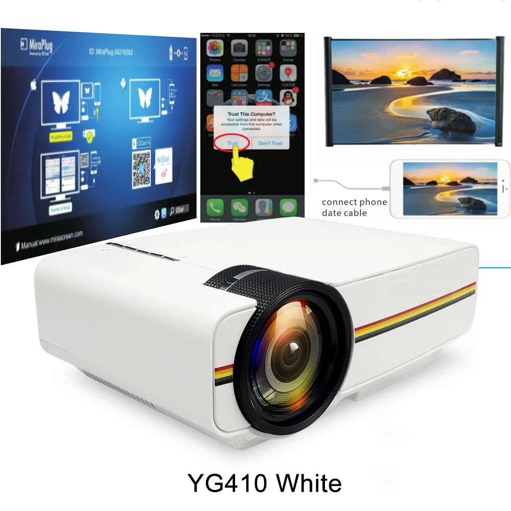 White YG410 CRENOVA YG400 YG410 Видеопроектор для домашнего кинотеатра проектор с USB HDMI VGA AV проводной синхронизация дисплей Proyector проектор - Цвет: White YG410