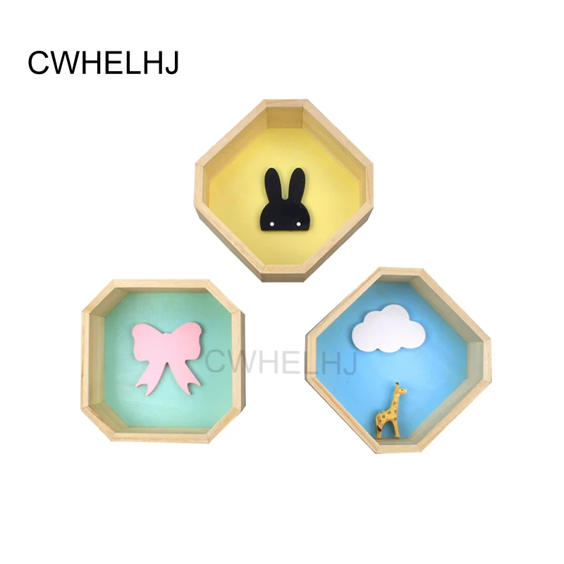 Декоративные стеллажи для детской комнаты деревянные Восьмиугольные настенные