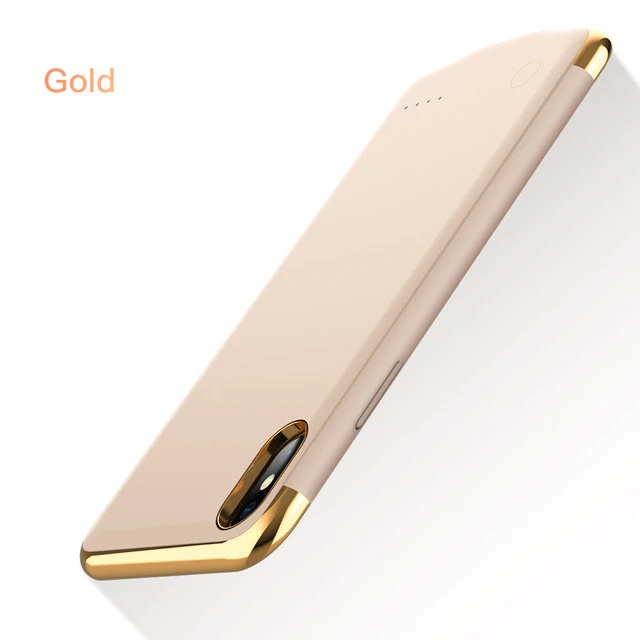 3в1 ультра тонкий чехол для зарядного устройства для iphone X Xs 6 6S 7 8 Plus power Bank чехол для аккумулятора чехол с металлическим покрытием - Цвет: Gold