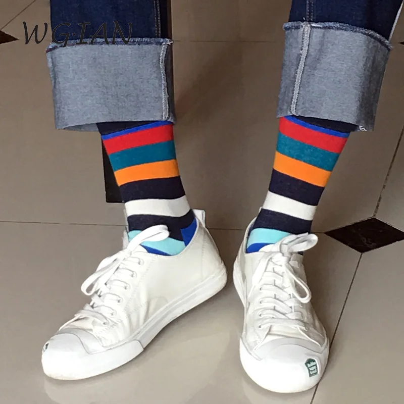 Мужские носки из хлопка в полоску с узором Happy Socks