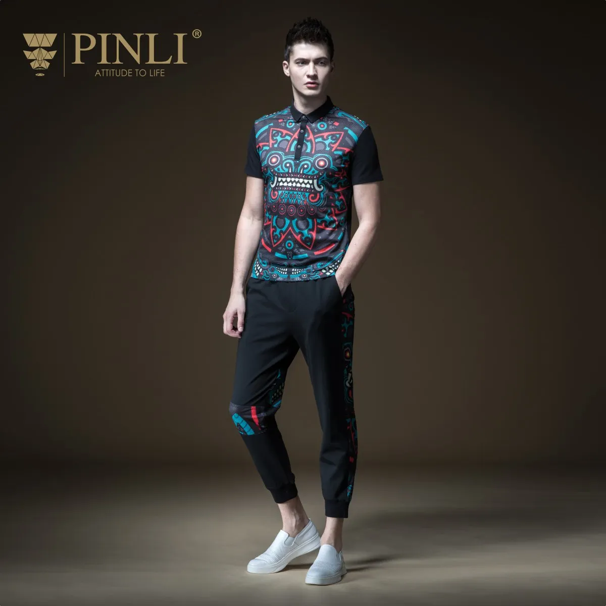 Мужская рубашка поло хлопковая летняя с коротким рукавом и принтом 2019|Поло| |