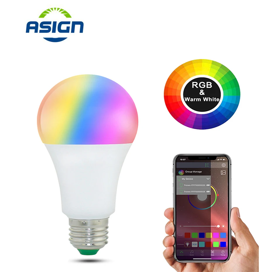 Приглушаемая светодиодная смарт лампа E27 с Bluetooth волшебная 15 Вт умная голосовым