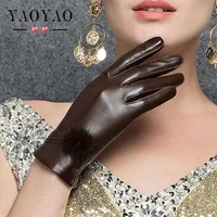 YY8802 Luxury Mink Fur Ball Women Suede Genuine Leather Embroider Black/Brown Gloves Female Thick Warm Velvet Party Guante Mujer