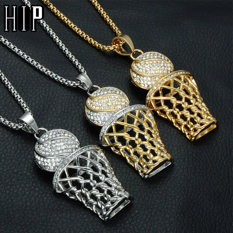 Хип хоп Bling Iced Out золотые стразы баскетбольные подвески ожерелья из нержавеющей