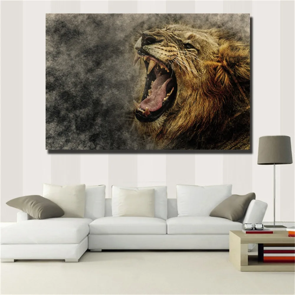 picture canvas painting HD Animal Wall Art Lion Canvas Painting Poster Home Decoration Black white Pictures For Living Room | Дом и сад