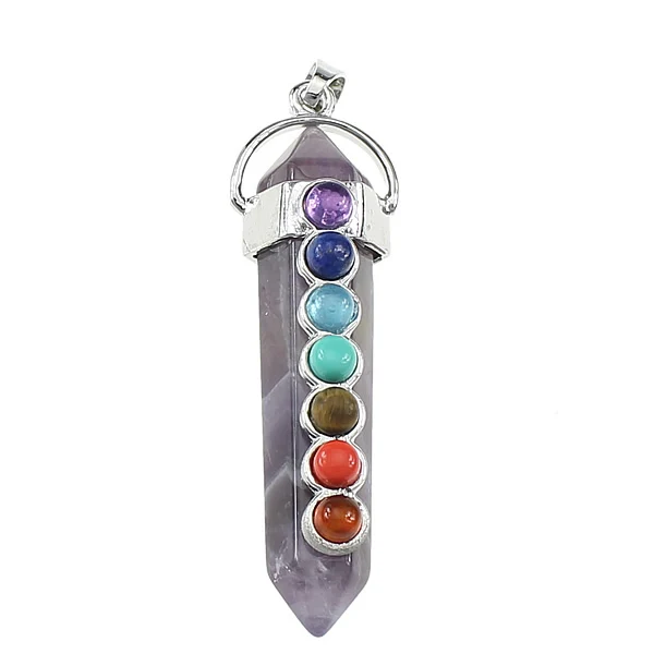 Amethyst Мода натуральный драгоценный камень кулон Стразы шикарные ювелирные изделия кристалл шестиугольные остроконечные рейки подвески ожерелья бусы - Окраска металла: Amethyst
