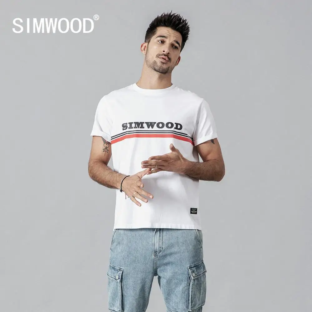 Мужская футболка SIMWOOD летняя из 100% хлопка с принтом 190131|Мужские футболки| |