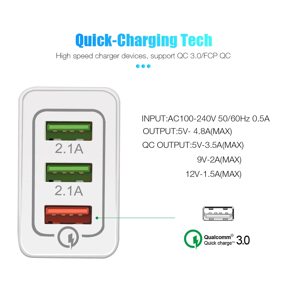 Быстрая зарядка QC 3 0 умный USB-порта для Xiaomi Samsung Huawei Зарядка адаптер быстрой