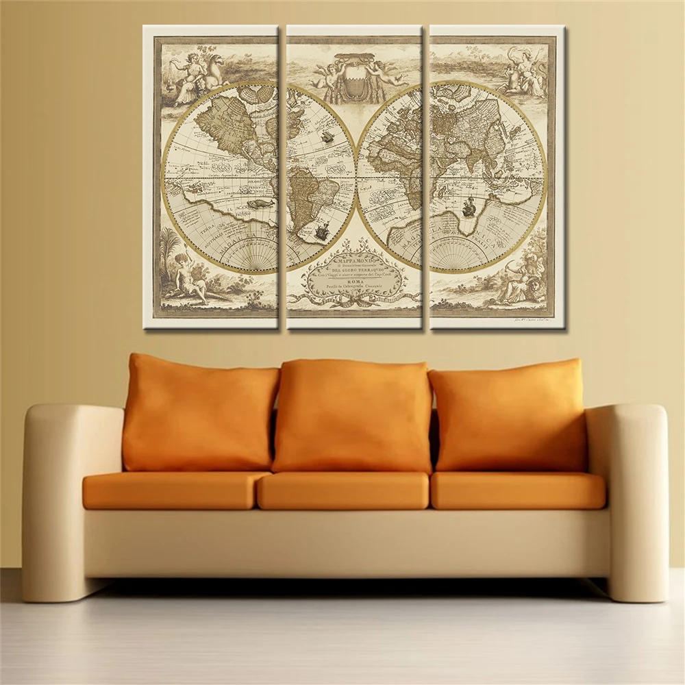Дропшиппинг Безрамное 3 штуки Древний мир карта модульная настенная живопись