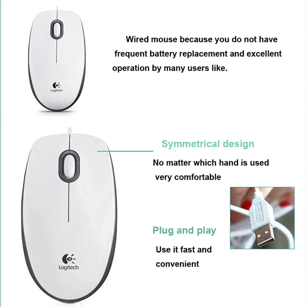 Мышь Logitech M100R Проводная оптическая эргономичная 1000 точек/дюйм для ПК Windows 719 #3 |