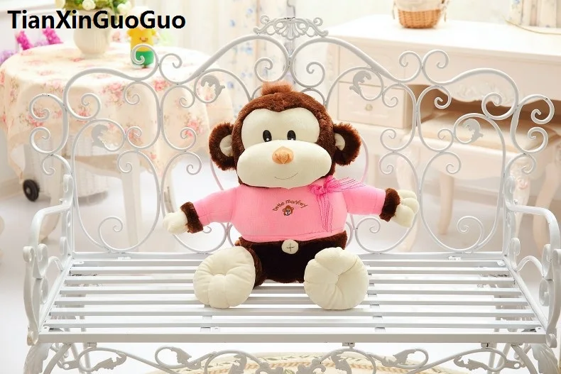 Большая плюшевая игрушка 65 см мультяшная коричневая обезьянка из розовой ткани